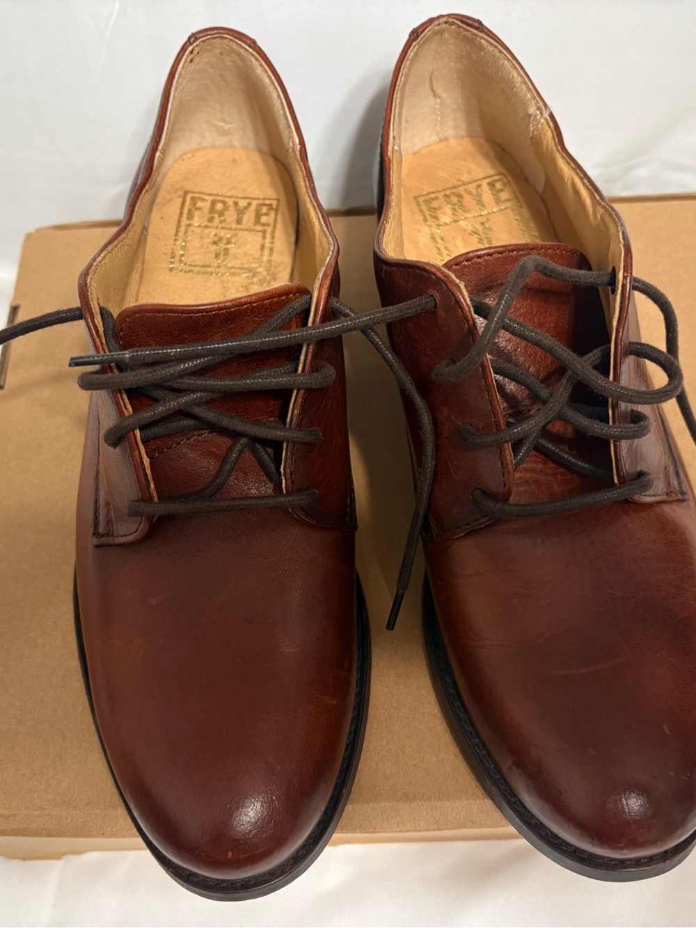 Frye women Brown Leather Lace-Up Derby Shoes